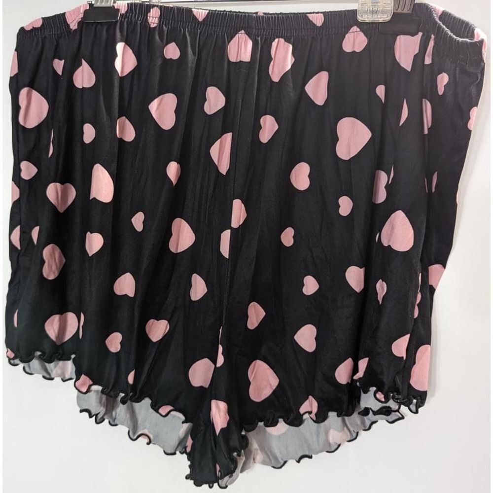 Womens Shorts Plus Size 5XL Black Pink Heart Pajama‎ Lounge Lightweight Stretchy